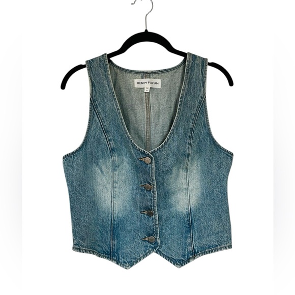 Denim Forum 90s Denim Vest Blue Y2K Western Stagecoach Festival Size Medium - Picture 2 of 10